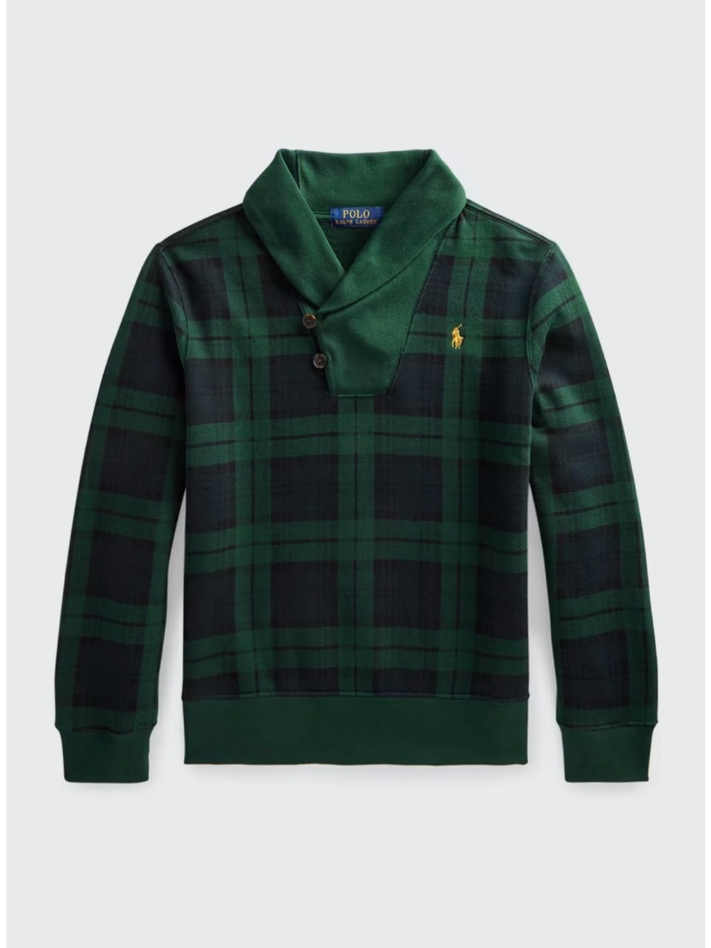 Polo by Ralph Lauren Green & Black Plaid Shawl-Collar Sweatshirt - Medium 10-12
